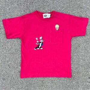 Tweety Sylvester Vtg 1995 Looney Tunes Warner Bros Pocket T-shirt Youth Size (M)